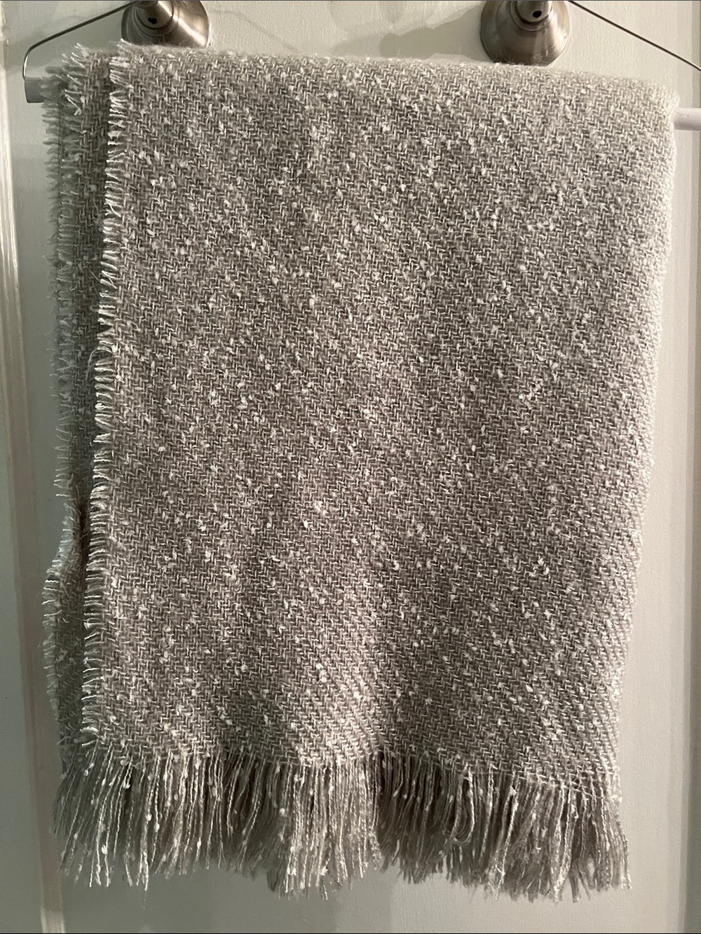 West Elm Cozy Light Gray Woven Fringe Throw Blanket 50”x60”